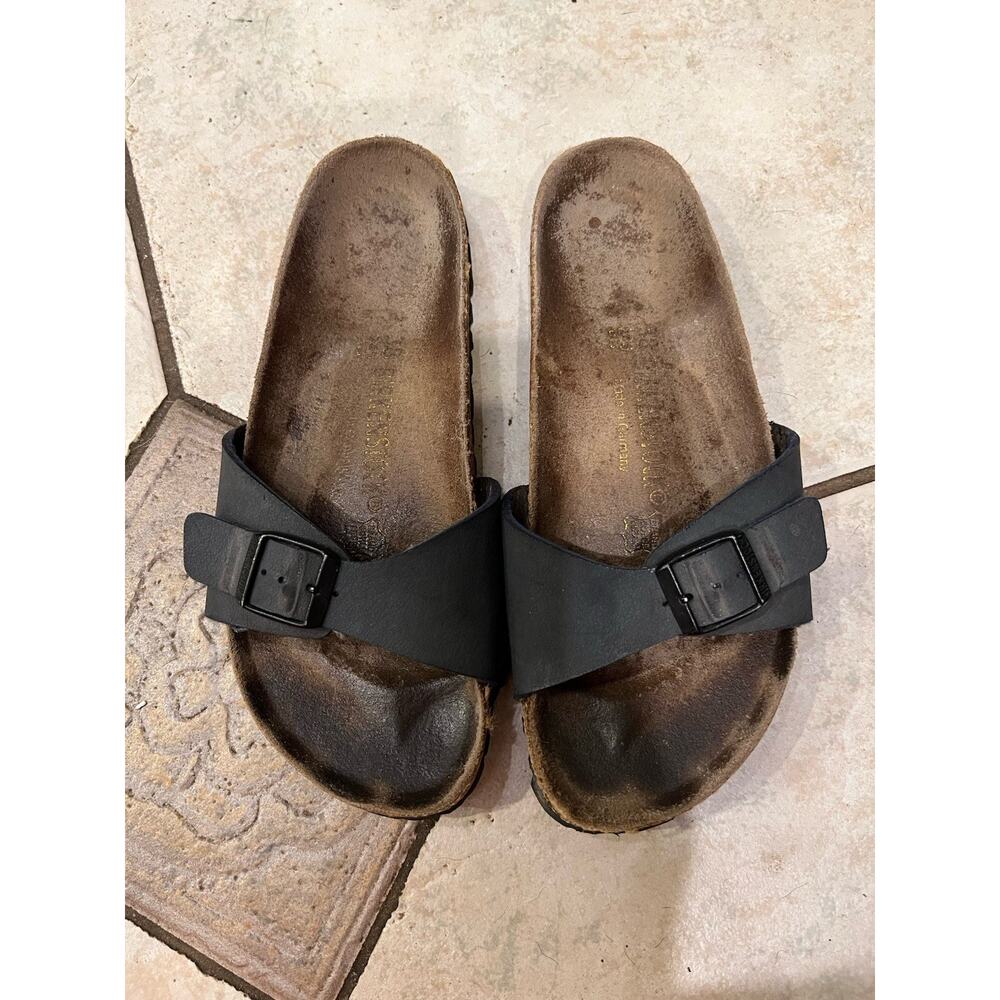 Birkenstock Madrid Sandals Womens EU 38 US 7 7.5 Narrow Black Birko Flor